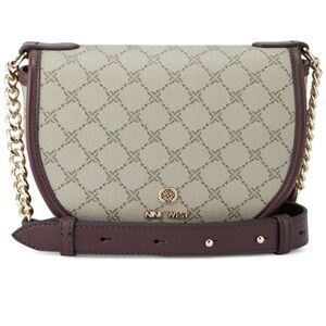 Nine West Cream and Brown Crossbody Bag with Gold Hardware